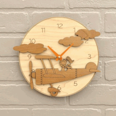 Laser Cut Cartoon Pilot Plane Wall Clock Free Vector File, Free Vectors File