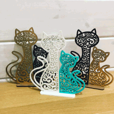 Laser Cut Cat And Kitten Night Light Lamp Home Decor Free Vector File