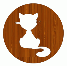 Laser Cut Cat Wood Round Keychain Tag Free Vector File