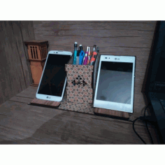 Laser Cut Cell Phone Stand Pencil Holder Organizer Free Vector File