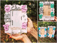 Laser Cut Child Birth Metrics Photo Frame Template Free Vector File