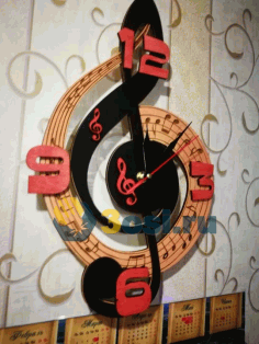 Laser Cut Clock Treble Clef Maxi Free Vector File, Free Vectors File