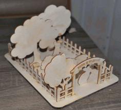 Laser Cut Cottage Farm Fence Trees Animal Free DXF File