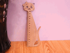 Laser Cut Cute Cat Wooden Ruler Free DXF File