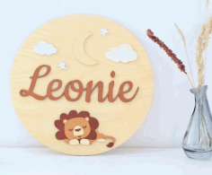 Laser Cut Cute Lion Name Sign Free Vector File