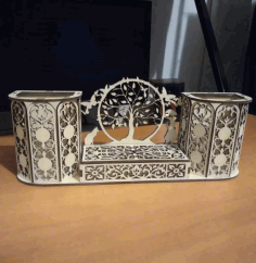 Laser Cut Decor Tree Desk Organizer Pen Holder Free Vector File