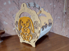 Laser Cut Decorative Basket With Bunny Free Vector File