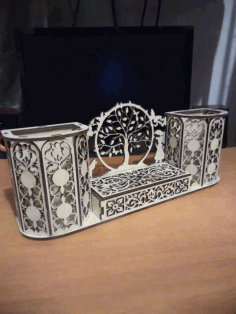 Laser Cut Decorative Desk Organizer Pen Holder Free Vector File