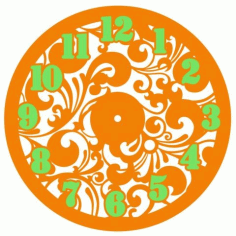 Laser Cut Decorative Floral Wall Clock Free Vector File