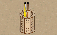 Laser Cut Decorative Wooden Pen Holder Hexagonal Pencil Stand Free DXF File