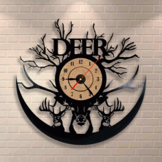 Laser Cut Deer Vinyl Record Clock Free Vector File, Free Vectors File