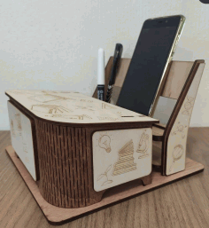 Laser Cut Desk Organizer With Phone Holder Free Vector File