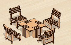 Laser Cut Dollhouse Dining Table Chairs Miniature Toy Free Vector File