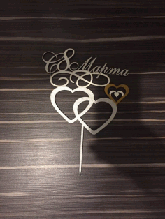 Laser Cut Double Heart Wedding Cake Topper Free Vector File