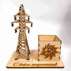 Laser Cut Electricity Tower Pencil Holder Desk Organizer Free DXF File