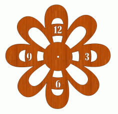 Laser Cut Elegant Flower Shaped Wooden Wall Clock Free Vector File