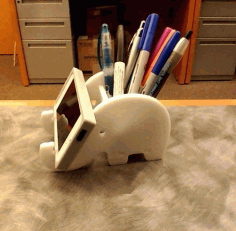 Laser Cut Elephant Phone Stand And Pen Holder Free DXF File