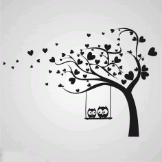 Laser Cut Engrave Valentine Tree With Owls Free Vector File