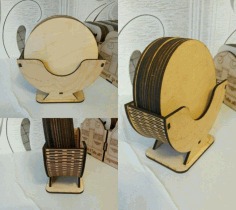 Laser Cut Engraved Coaster Set With Holder Free Vector File