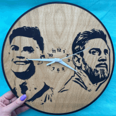 Laser Cut Engraved Messi Ronaldo Exclusive Wall Clock Free Vector File