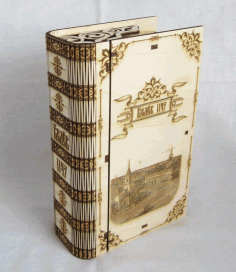 Laser Cut Engraved Wooden Book Shape Box With Lid Free Vector File