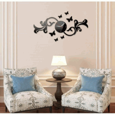 Laser Cut Fancy Butterfly Wall Clock Template Free Vector File
