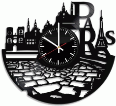 Laser Cut France Paris City Theme Vinyl Wall Clock Free DXF File