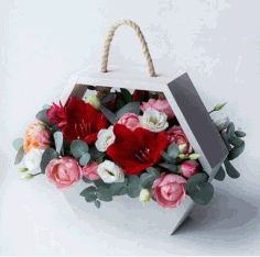 Laser Cut Hanging Flower Basket Valentines Day Decor Hexahedron Flower Box Free Vector File, Free Vectors File