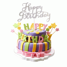 Laser Cut Happy Birthday Cake Topper Party Decoration Free Vector File