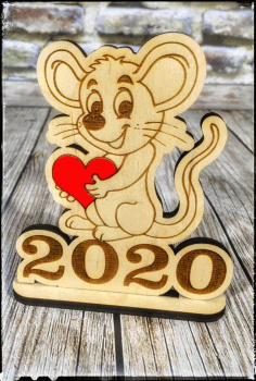 Laser Cut Happy New Year 2020 Mouse With Heart Free DXF File