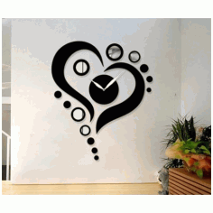 Laser Cut Heart Shape Wall Clock Free Vector File