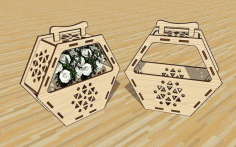 Laser Cut Hexagon Shape Flower Basket Wooden Candy Gift Basket Free Vector File