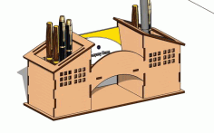 Laser Cut Home Shaped Pen Holder Free DXF File