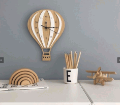 Laser Cut Hot Air Balloon Wooden Wall Clock Free Vector File