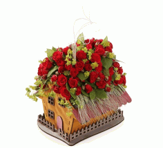 Laser Cut House Shaped Flower Box Valentine Day Decorations Free Vector File