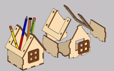 Laser Cut House Shaped Pen Holder Wooden Pencil Stand Desk Organizer Free DXF File