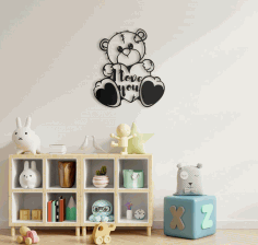 Laser Cut I Love You Teddy Bear Wall Decor Free Vector File