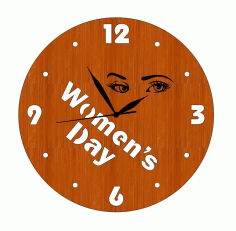 Laser Cut International Womens Day 8 March Wooden Wall Clock Woman Engraved Eyes Free Vector File