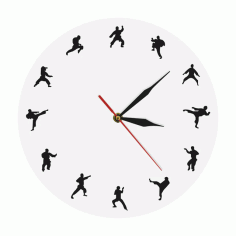 Laser Cut Karate Wall Clock Martial Arts Fighting Sports Kung Fu Wall Decor Free Vector File