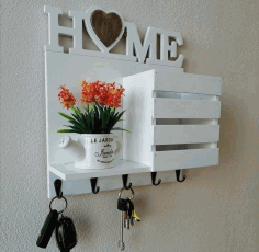 Laser Cut Keys Hanger With Wall Shelf And Mail Holder Free Vector File