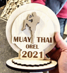 Laser Cut Kickboxing Trophy Muay Thai Medal Free Vector File