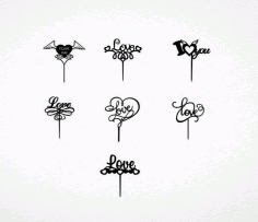 Laser Cut Love Cake Toppers Set Free Vector File