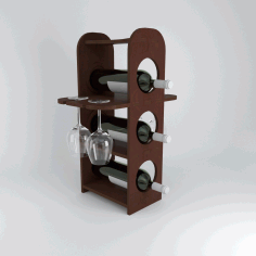 Laser Cut Minibar Wine Bottles Rack And Glasses Holder Free Vector File