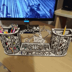 Laser Cut Motorcycle Biker Desk Organizer Pen And Card Holder Free Vector File