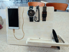Laser Cut Night Stand Charging Station Bedside Organizer Gift For Men Free DXF File