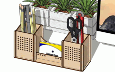 Laser Cut Office Desk Organizer Wooden Pen Holder Pencil Stand Business Card Holder 3mm Free Vector File