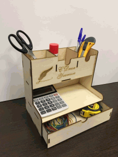 Laser Cut Office Home Supplies Desk Organiser Pen Holder Storage Box Free Vector File, Free Vectors File