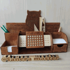Laser Cut Owl Desk Organizer With Calendar Notes Pencil Holder Free Vector File