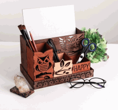 Laser Cut Owls Desktop Organizer Free Vector File