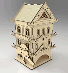 Laser Cut Pagoda Tea House Tea Bag Dispenser Free Vector File